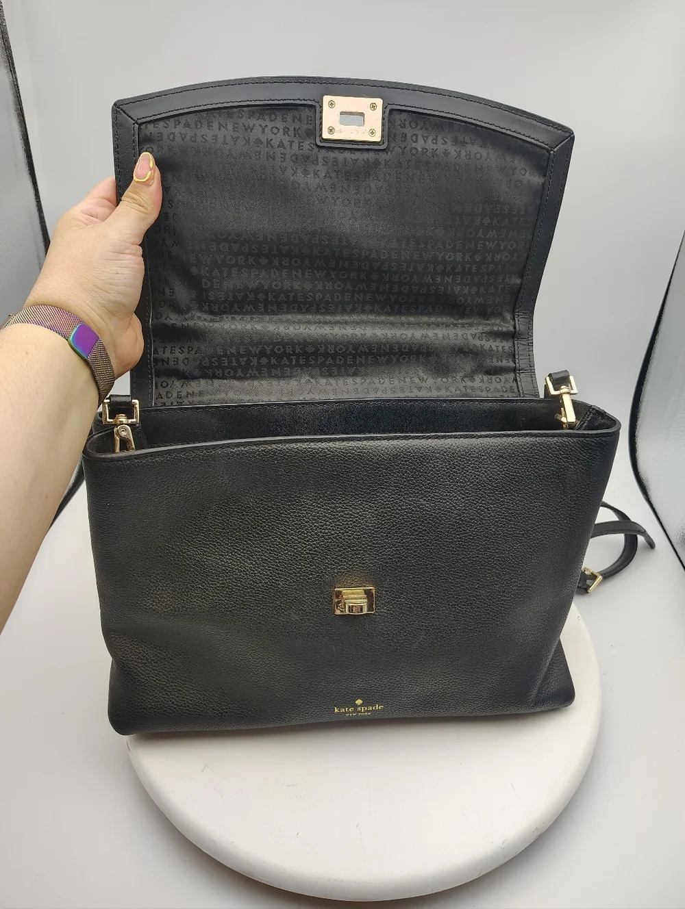 Kate Spade Pearl-Stud Embellished Leather Shoulder/Crossbody Bag In Black